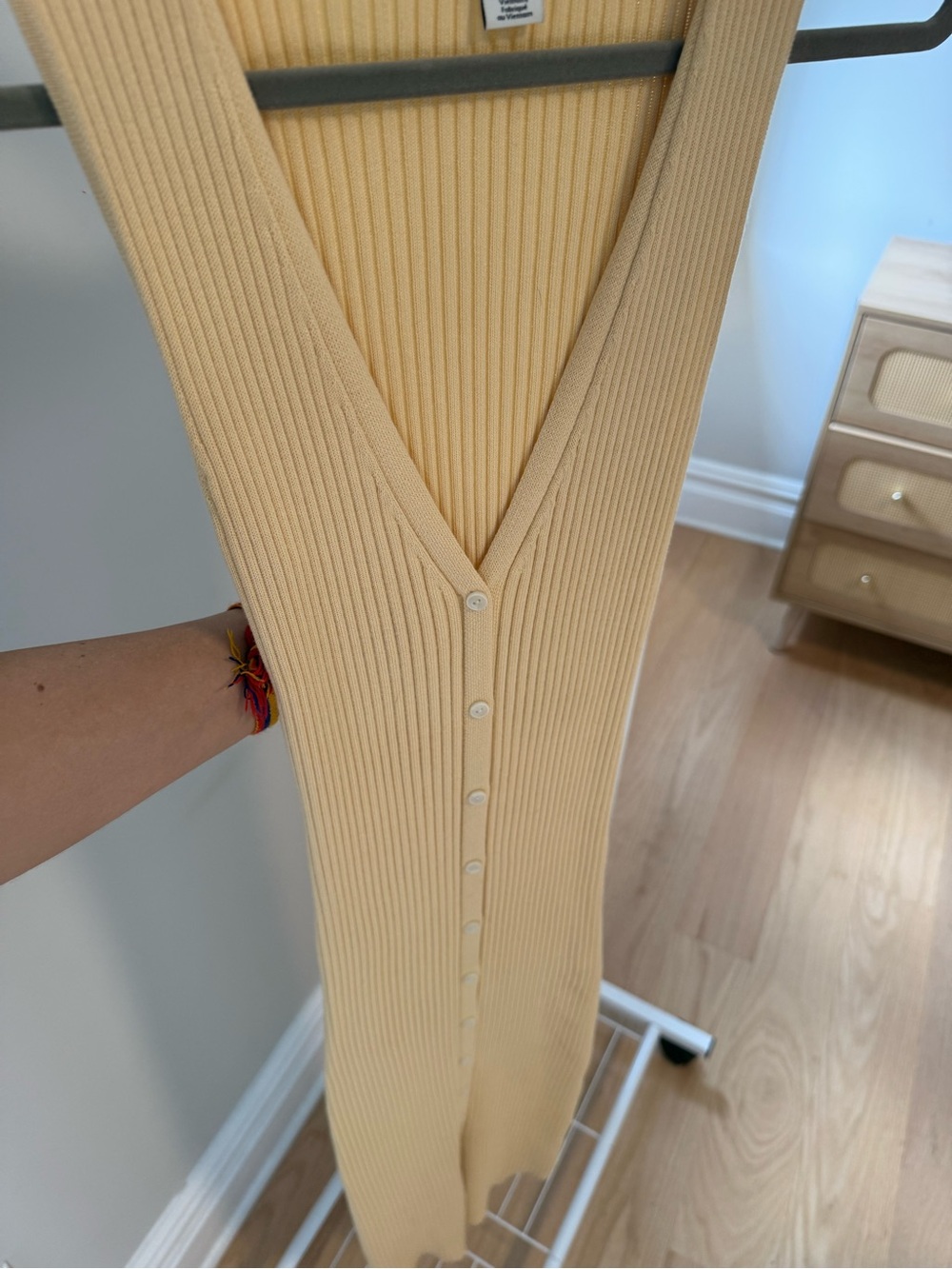 Calvin Klein Yellow Ribbed Button-Front Midi Dress - Picture 3 of 4